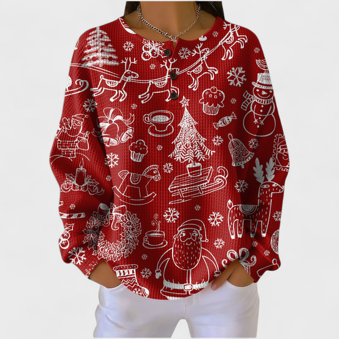 Carla | Jersey rojo con motivo nórdico navideño