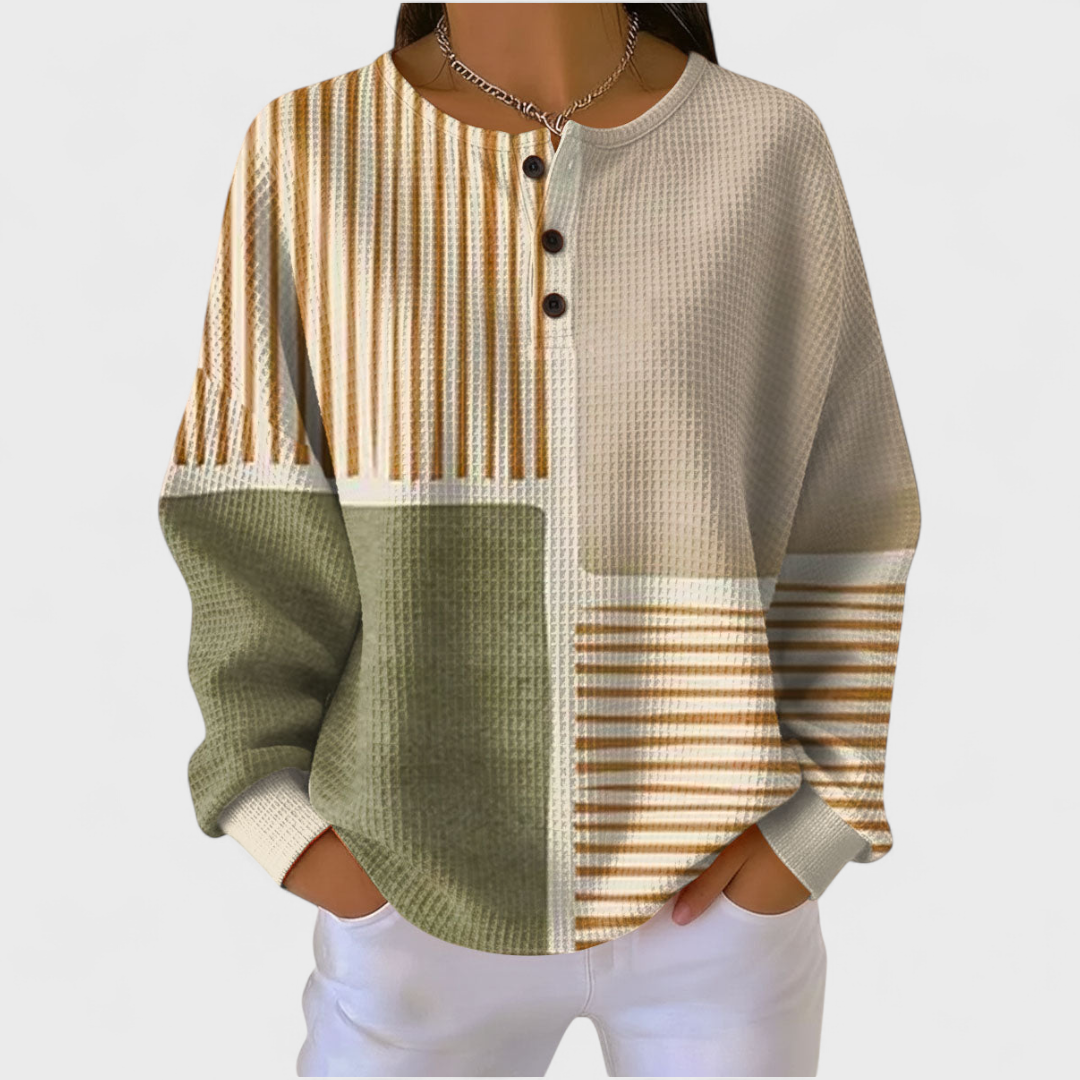 Luna | Jersey beige de rayas y patchwork