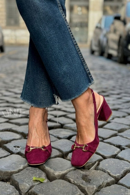 Zapatos de Tacón de Bloque Slingback de Ante Oliva