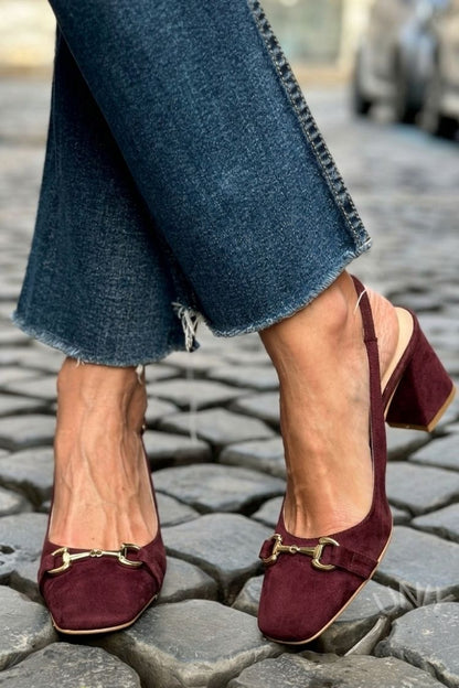 Zapatos de Tacón de Bloque Slingback de Ante Oliva