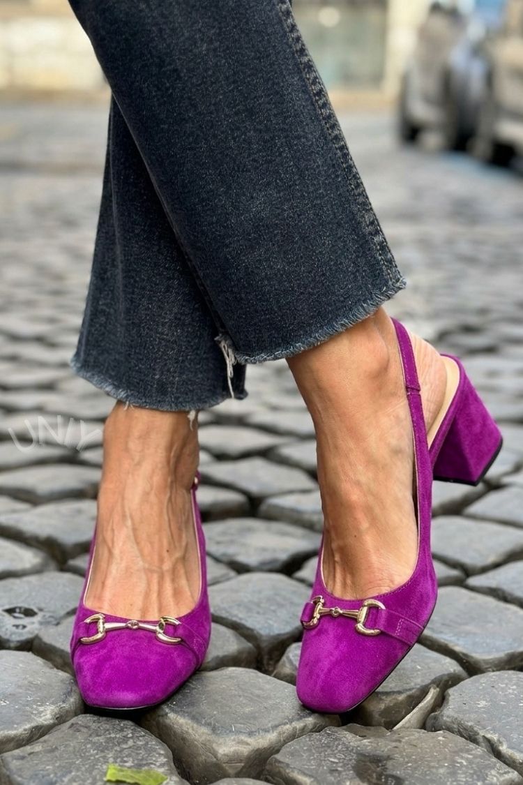 Zapatos de Tacón de Bloque Slingback de Ante Oliva