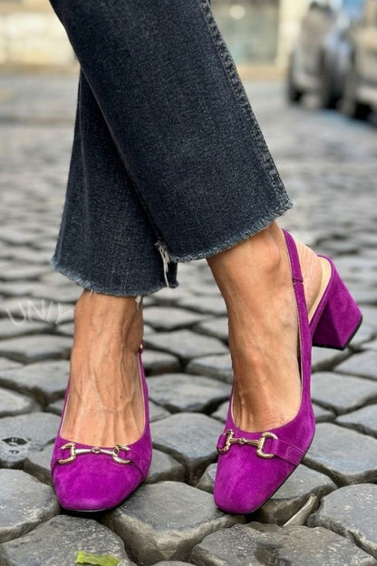 Zapatos de Tacón de Bloque Slingback de Ante Oliva