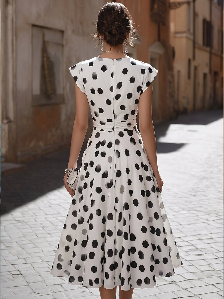Sofía | Vestido Midi de Lunares con Escote Cruzado