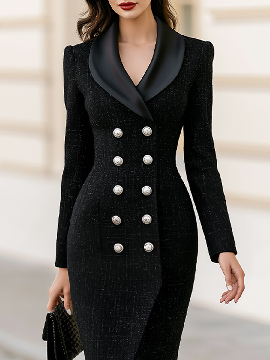 Silvia | Vestido Blazer de Tweed con Solapa de Satén