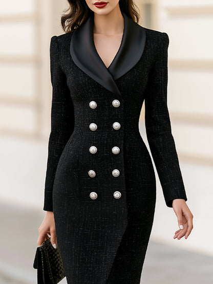 Silvia | Vestido Blazer de Tweed con Solapa de Satén