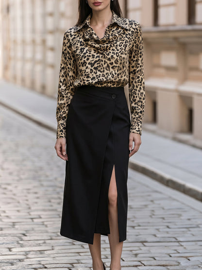 Gloria | Conjunto de Blusa Leopardo y Falda Midi