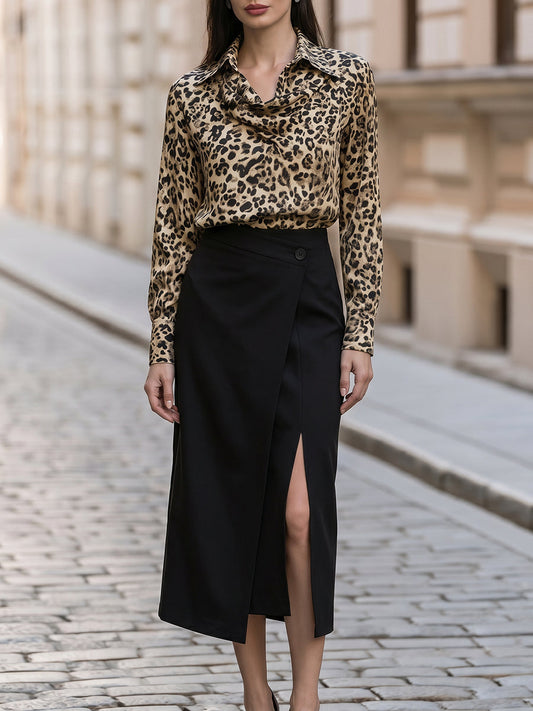 Gloria | Conjunto de Blusa Leopardo y Falda Midi