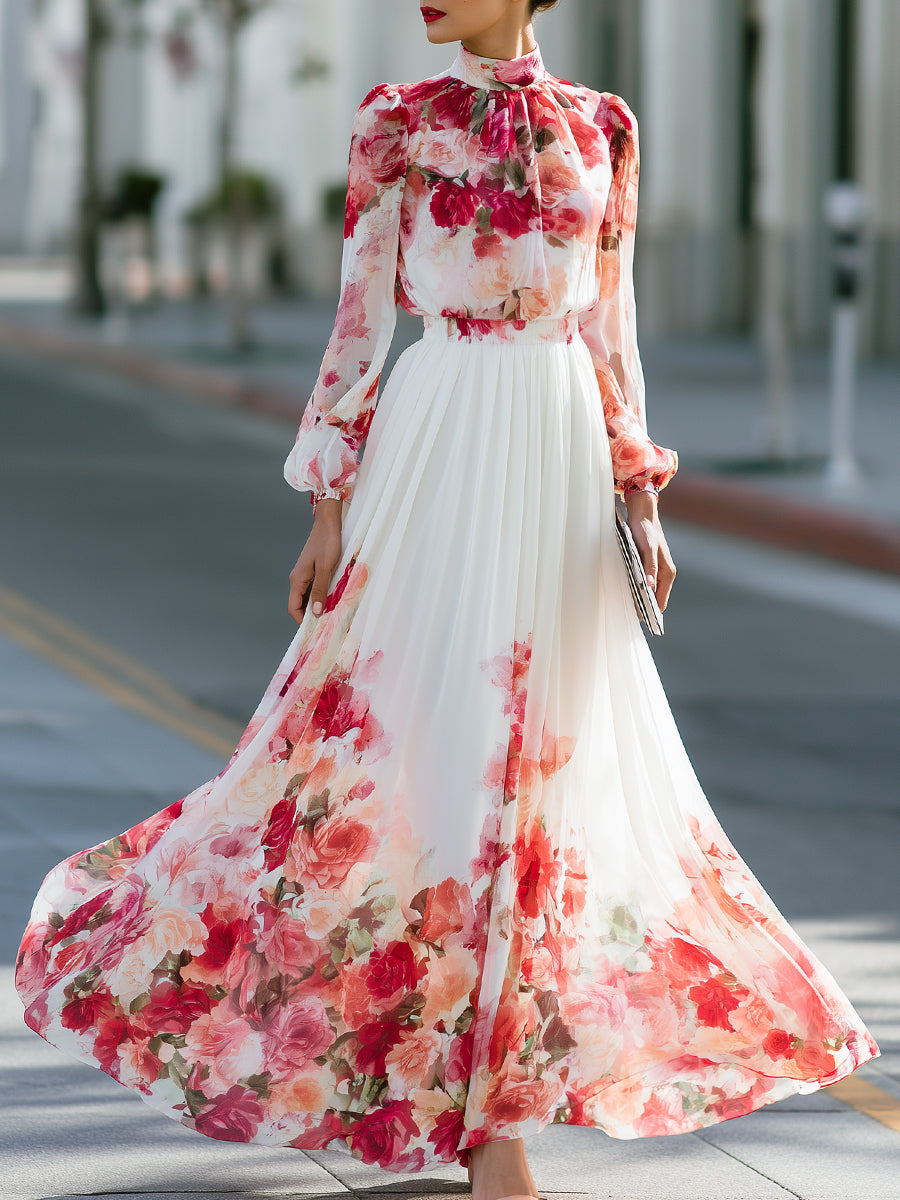 Mercedes | Vestido Largo de Gasa Floral
