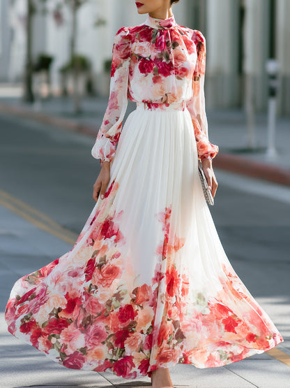 Mercedes | Vestido Largo de Gasa Floral