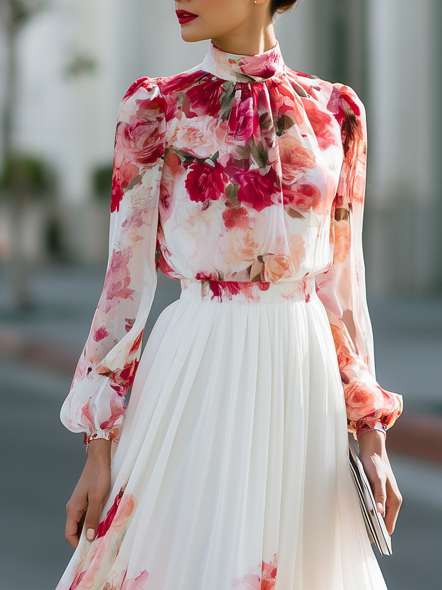Mercedes | Vestido Largo de Gasa Floral