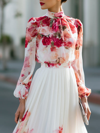 Mercedes | Vestido Largo de Gasa Floral