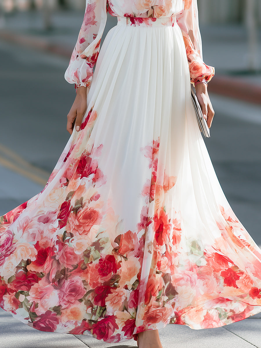 Mercedes | Vestido Largo de Gasa Floral