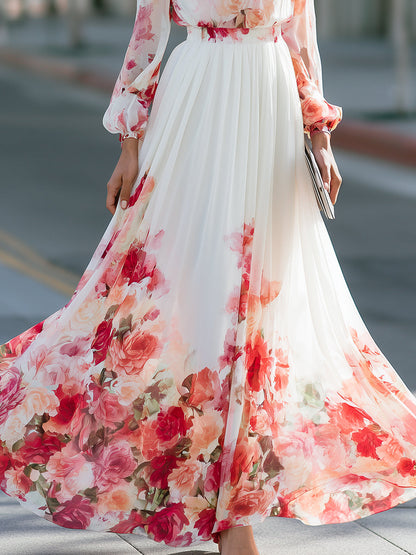 Mercedes | Vestido Largo de Gasa Floral