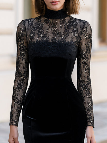 Remedios | Vestido Mini de Terciopelo con Encaje Floral