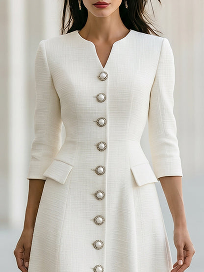 Concha | Vestido Midi de Flecos con Botones de Perla