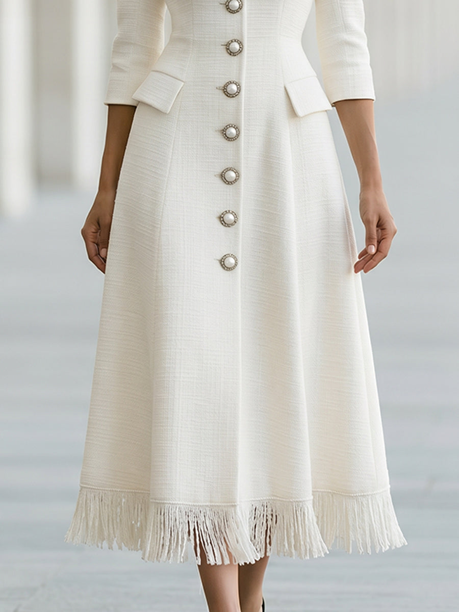 Concha | Vestido Midi de Flecos con Botones de Perla