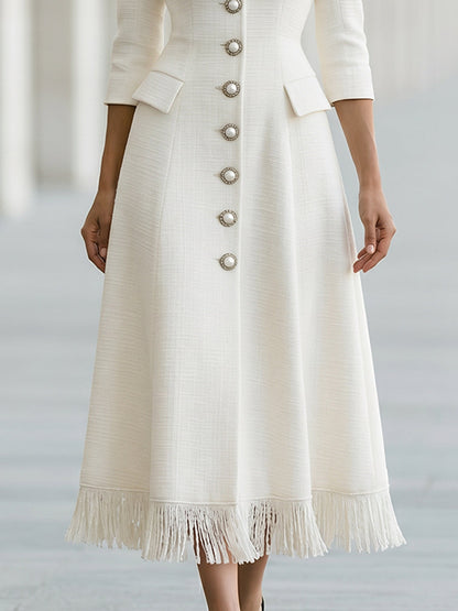 Concha | Vestido Midi de Flecos con Botones de Perla
