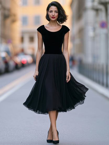 Manuela | Vestido Midi con Cuerpo de Terciopelo