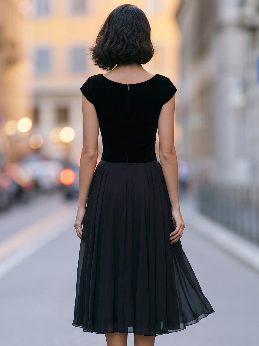 Manuela | Vestido Midi con Cuerpo de Terciopelo