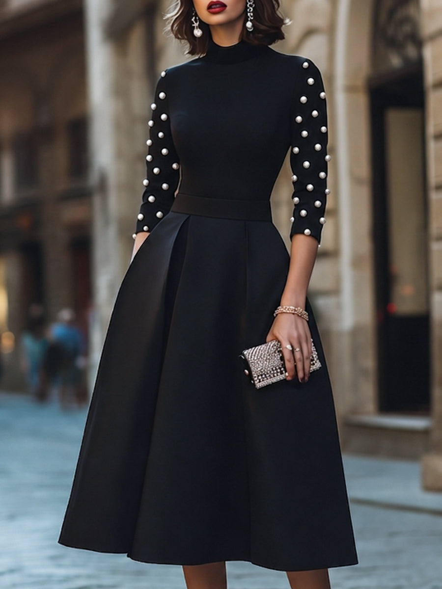 Ángela | Vestido Midi con Perlas en las Mangas