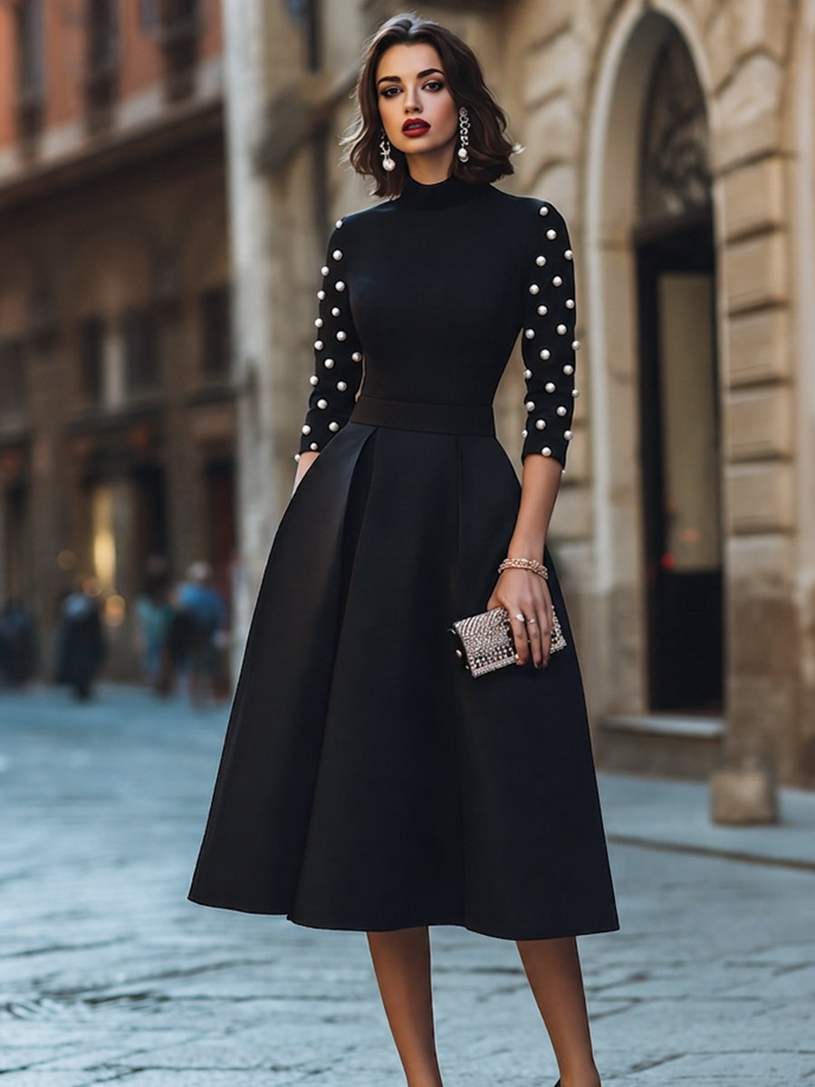 Ángela | Vestido Midi con Perlas en las Mangas