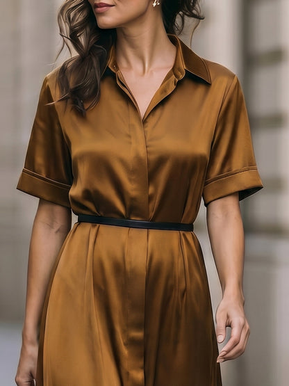 Teresa | Vestido Largo Camisero de Satén con Cinturón