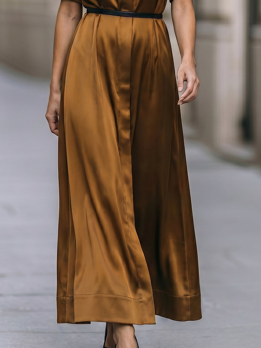 Teresa | Vestido Largo Camisero de Satén con Cinturón