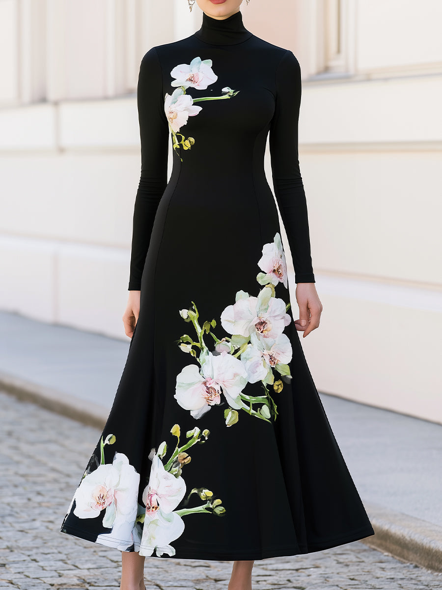 Rocío | Vestido de Punto con Estampado de Orquídeas