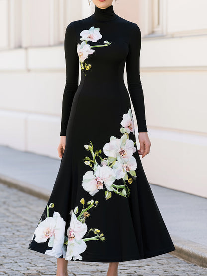 Rocío | Vestido de Punto con Estampado de Orquídeas