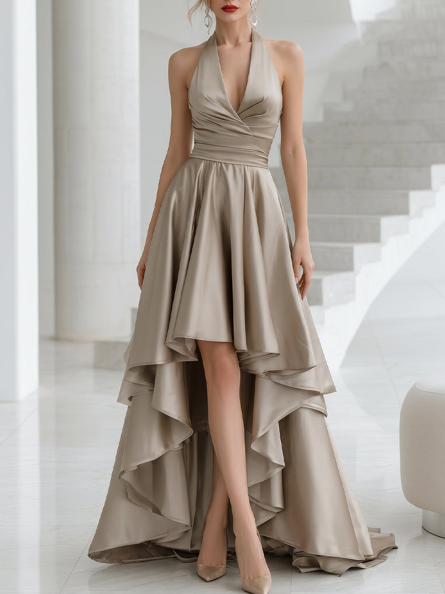 Rosario | Vestido Largo de Satén con Halter Cruzado