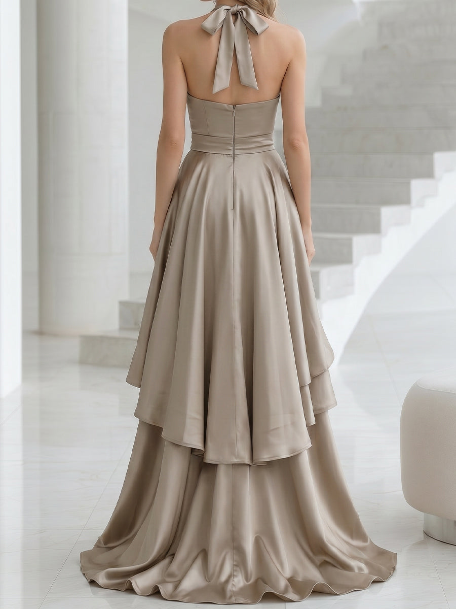 Rosario | Vestido Largo de Satén con Halter Cruzado