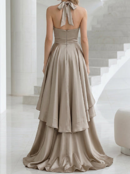 Rosario | Vestido Largo de Satén con Halter Cruzado