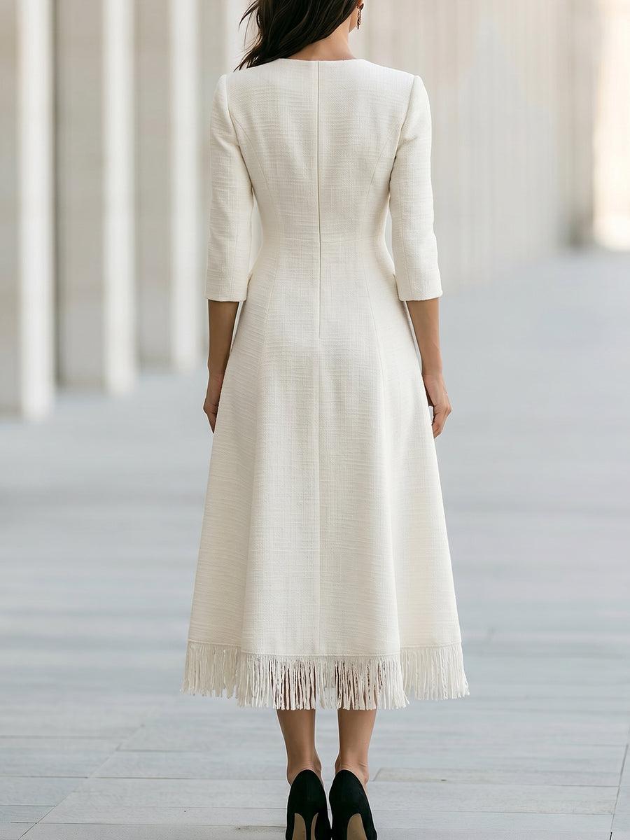 Concha | Vestido Midi de Flecos con Botones de Perla