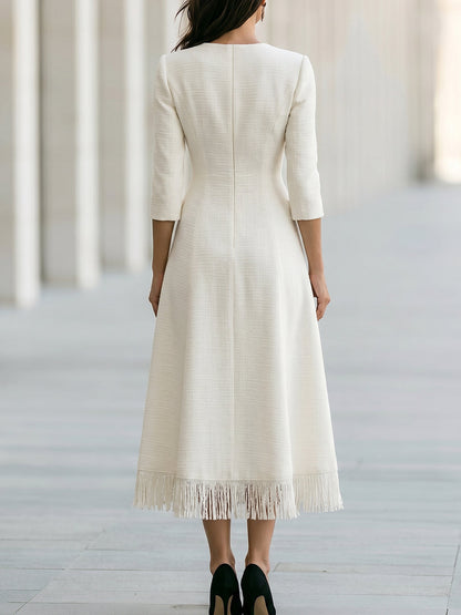 Concha | Vestido Midi de Flecos con Botones de Perla