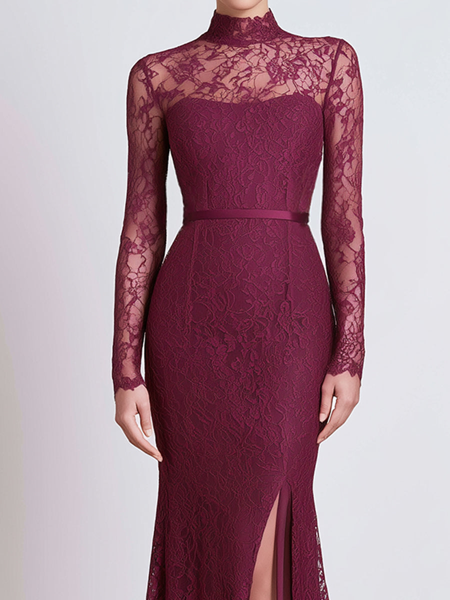 Dolores | Vestido Largo de Encaje con Cuello Alto