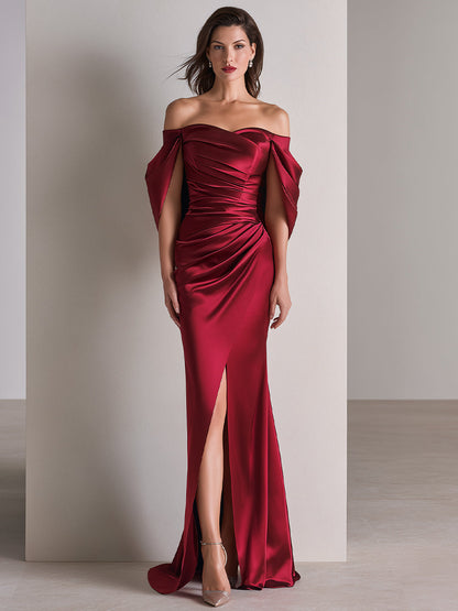 Amparo | Vestido Largo de Satén con Mangas Drapeadas