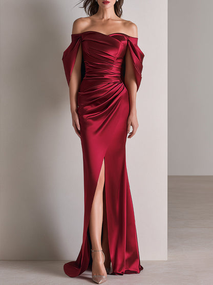 Amparo | Vestido Largo de Satén con Mangas Drapeadas