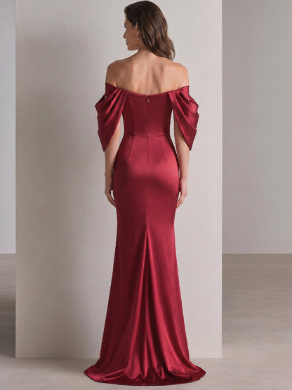 Amparo | Vestido Largo de Satén con Mangas Drapeadas