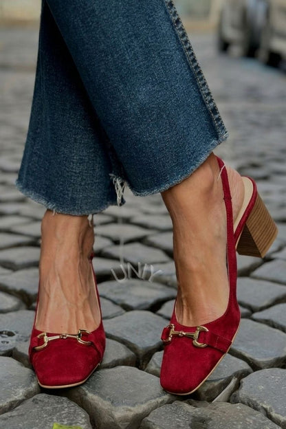 Zapatos de Tacón de Bloque Slingback de Ante Oliva