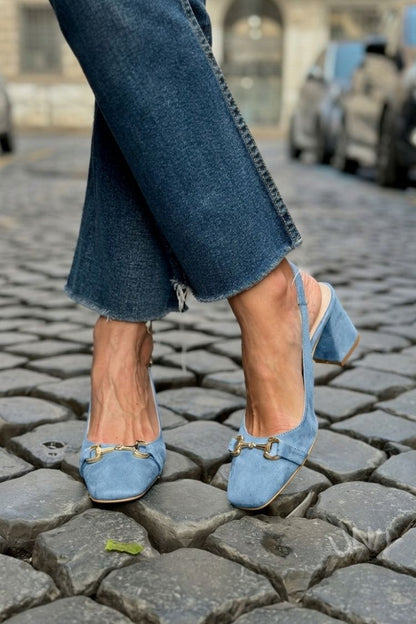 Zapatos de Tacón de Bloque Slingback de Ante Oliva