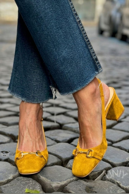 Zapatos de Tacón de Bloque Slingback de Ante Oliva