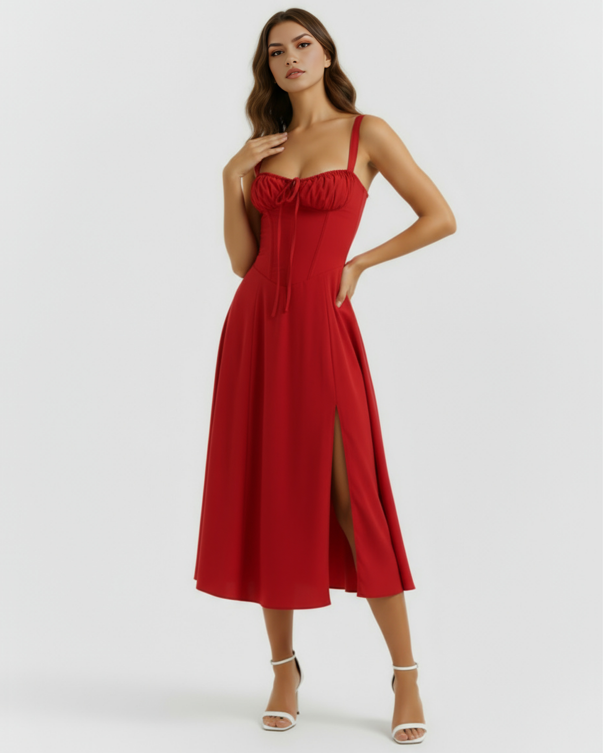 Midi dress with a corset and a slit