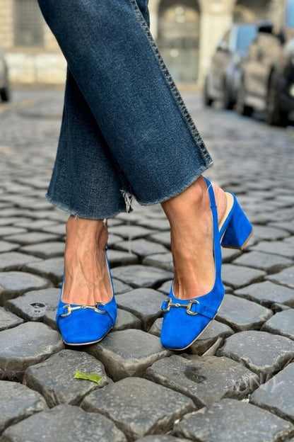 Zapatos de Tacón de Bloque Slingback de Ante Oliva