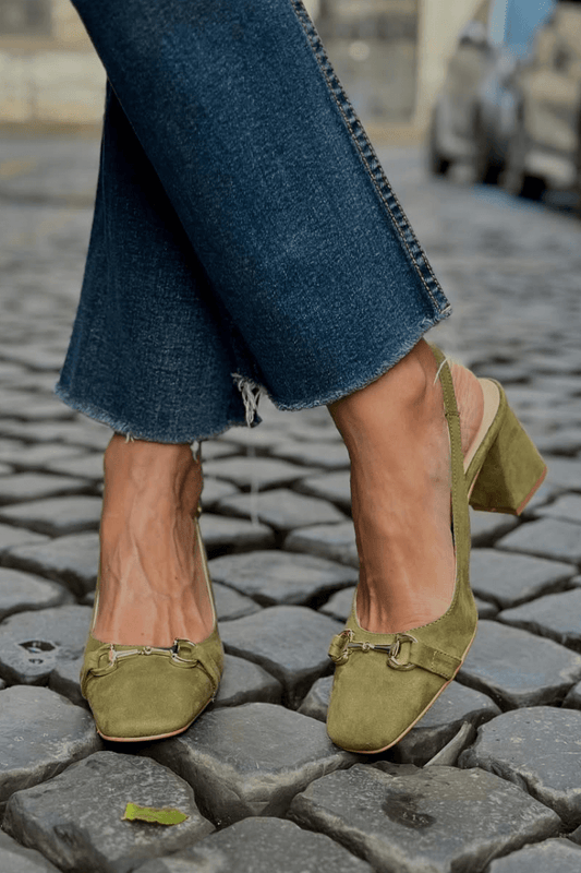 Zapatos de Tacón de Bloque Slingback de Ante Oliva