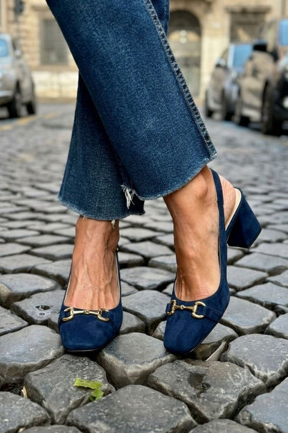 Zapatos de Tacón de Bloque Slingback de Ante Oliva