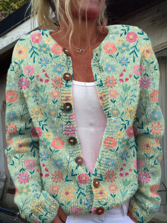 Cristina | Chaqueta de Punto Floral en Menta