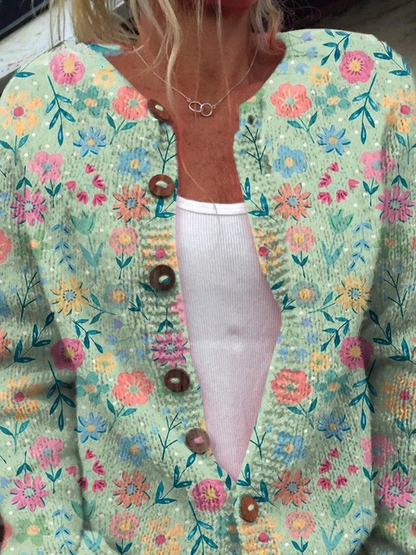Cristina | Chaqueta de Punto Floral en Menta