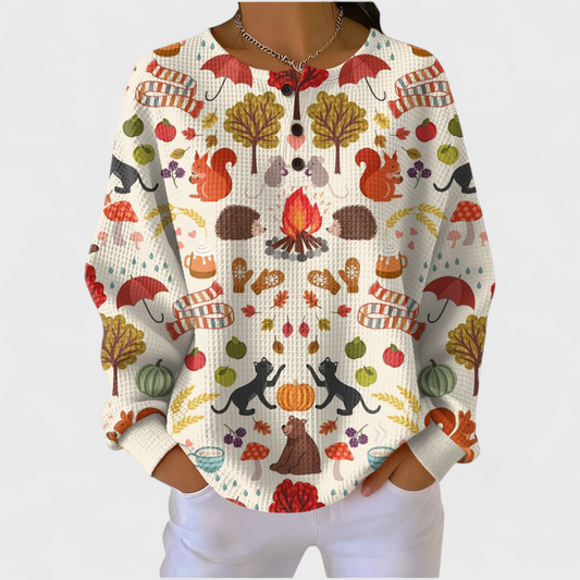 Beatriz | Jersey crema con bosque otoñal
