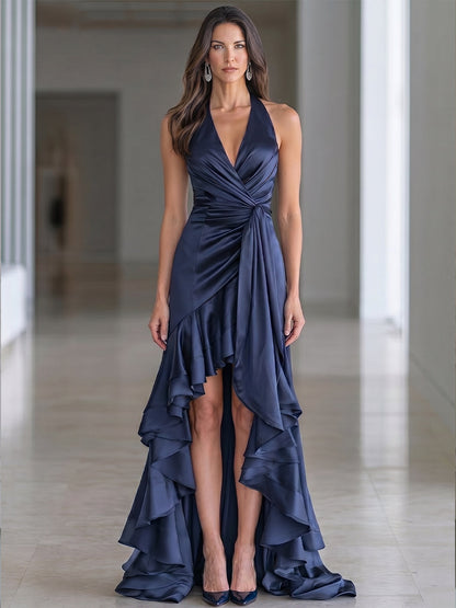 Soledad | Vestido Largo de Satén con Cuello Halter