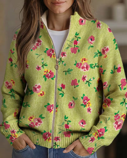 Constanza | Chaqueta de Punto Floral Verde Lima